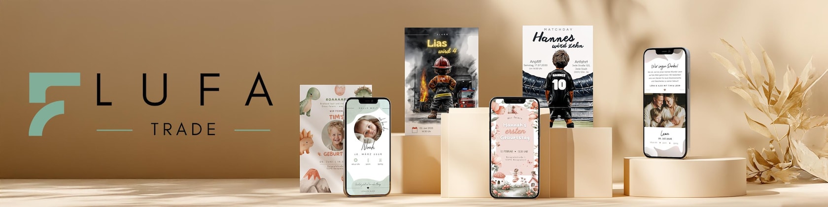 LufaTrade: eigene digitale Einladungen und Geburtsanzeigen im Shop-Banner